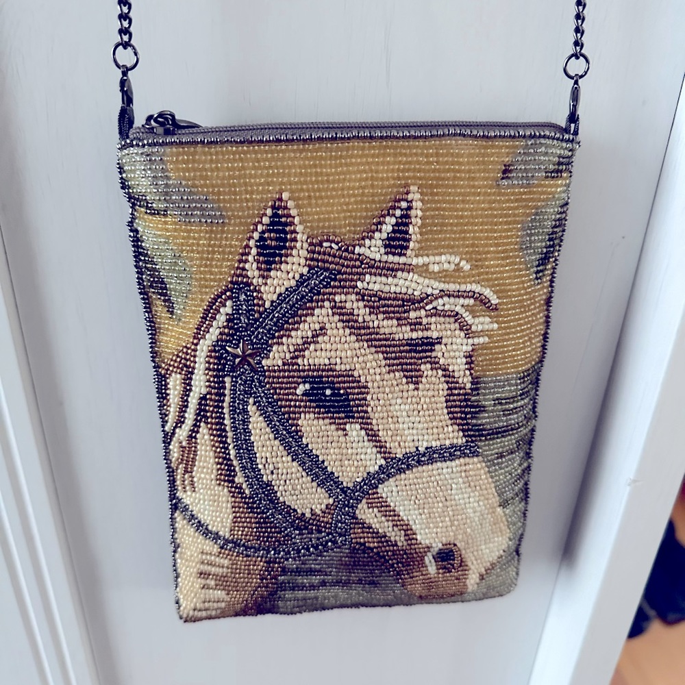 Like New (lightly used) Mary Frances Beaded Cross Body Clutch “Let’s Gallop”